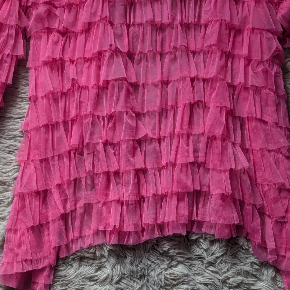 EUC Torrid x Betsey Johnson Pink Mesh Ruffle Tiered Kimono - Picture 13 of 16